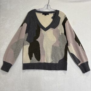 Skull Cashmere V Neck Camo Long Sleeve Luxury Knit Sweater Women's Size Medium
